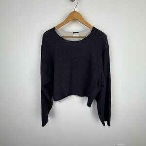 MOTHER Dont Sweat It Cropped Sweatshirt Charcoal Grey Raw Hem Oversized Medium